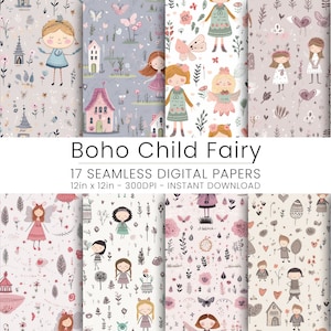 17 Boho Child Fairy Digitaal Papier, JPG, Instant Download, Scrapbooking, Herhaalbare, Roze Achtergrond, Girls Room Decor, Fairy Patroon.