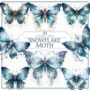 31 Schneeflocke Motte Clipart Sammlung - Winterwunderland Grafiken, Zarte Schneemotte Illustrationen, Digital Art Lieferung, Scrapbooking
