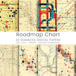 20 Road Map Chart Digitales Papier, JPG, Scrapbooking, Sofort Download, Wallpaper, Hintergrund, wiederholbar, Karten Hintergrund