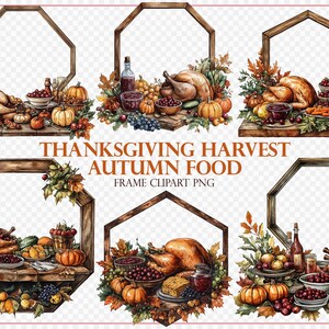 Thanksgiving Harvest Frame PNG Set | Autumn Food Clipart | Fall Table ...