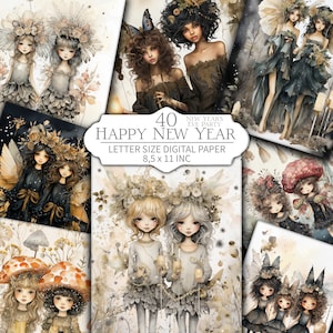 Happy New Year - paquet de 40 papiers numériques format lettre - papiers de scrapbooking pour le réveillon du Nouvel An - papier peint festif - téléchargement immédiat - journal indésirable