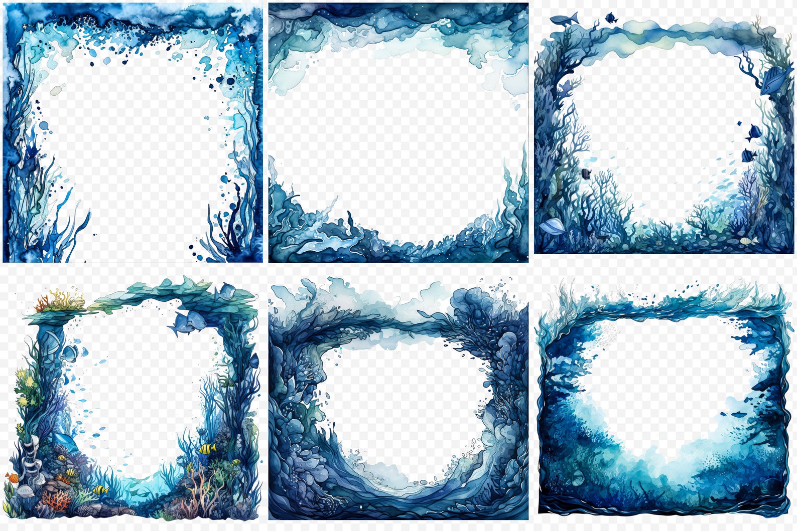 Deep Blue Abyss Frame Clipart | 30 High-quality PNG Ocean Frames for ...