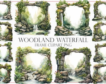 Woodland Waterfall Frame Clipart Set | 24 Nature Frames for Scrapbooking, Crafting, Invitations, Digital Journals, and Social Media Graphics