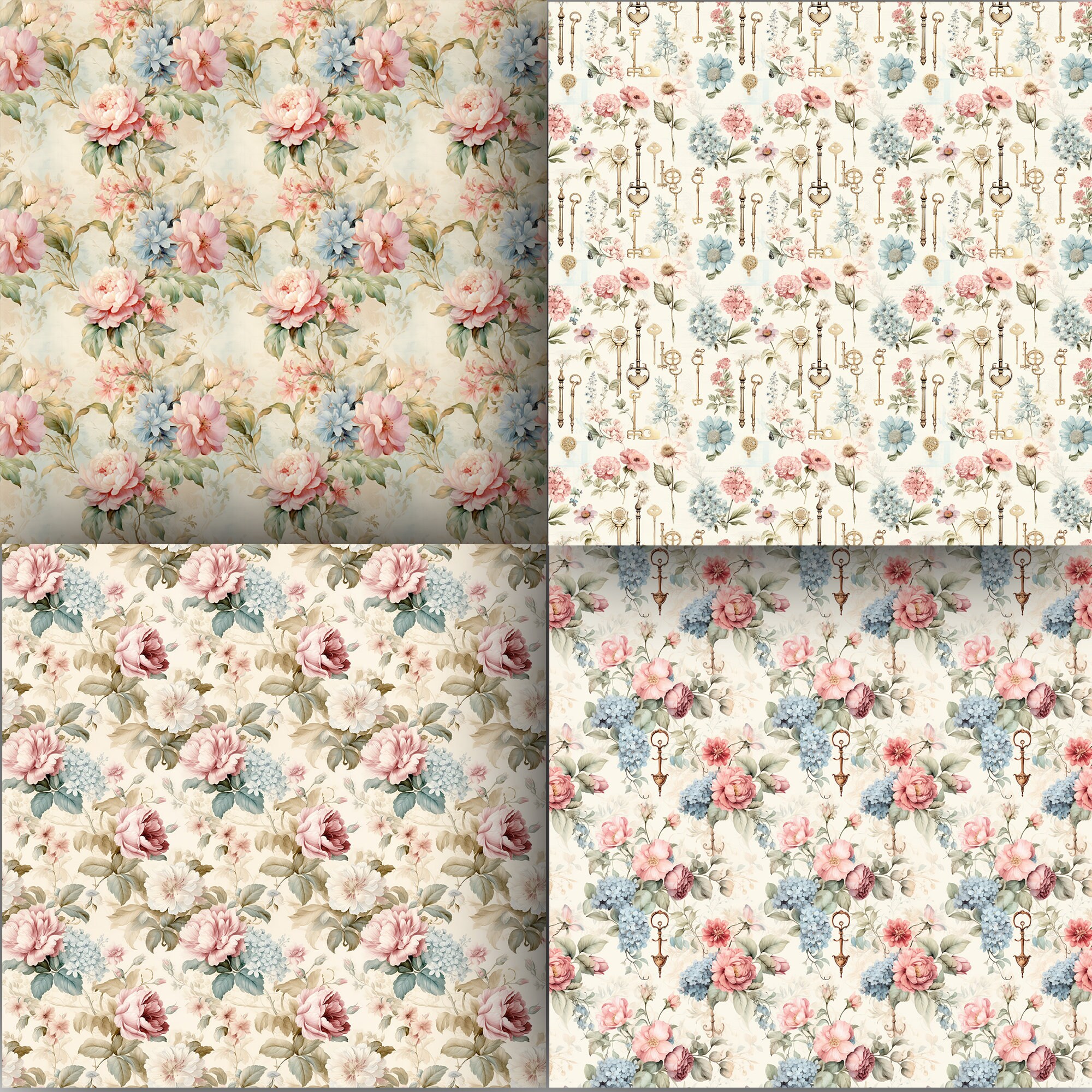 20 Elegant Vintage Floral Digital Paper - Seamless Antique Flower ...