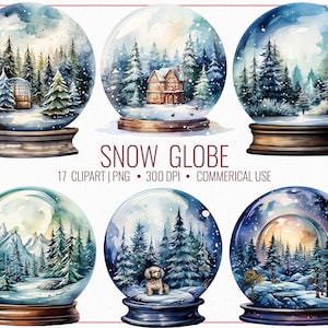 Christmas Snow Globe Clipart, Holiday Snow Globe PNG, Scrapbooking, Invitations, Greeting Cards, Card Making, Sublimations, Junk Journal Png