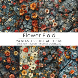 24 Flower Field Digitaal Papier, Herhaalbaar, JPG, Scrapbooking, Instant Download, Wallpaper, Floral Field