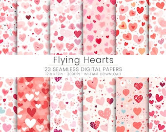 Flying Hearts Digital Paper, Love Theme (Instant Download)