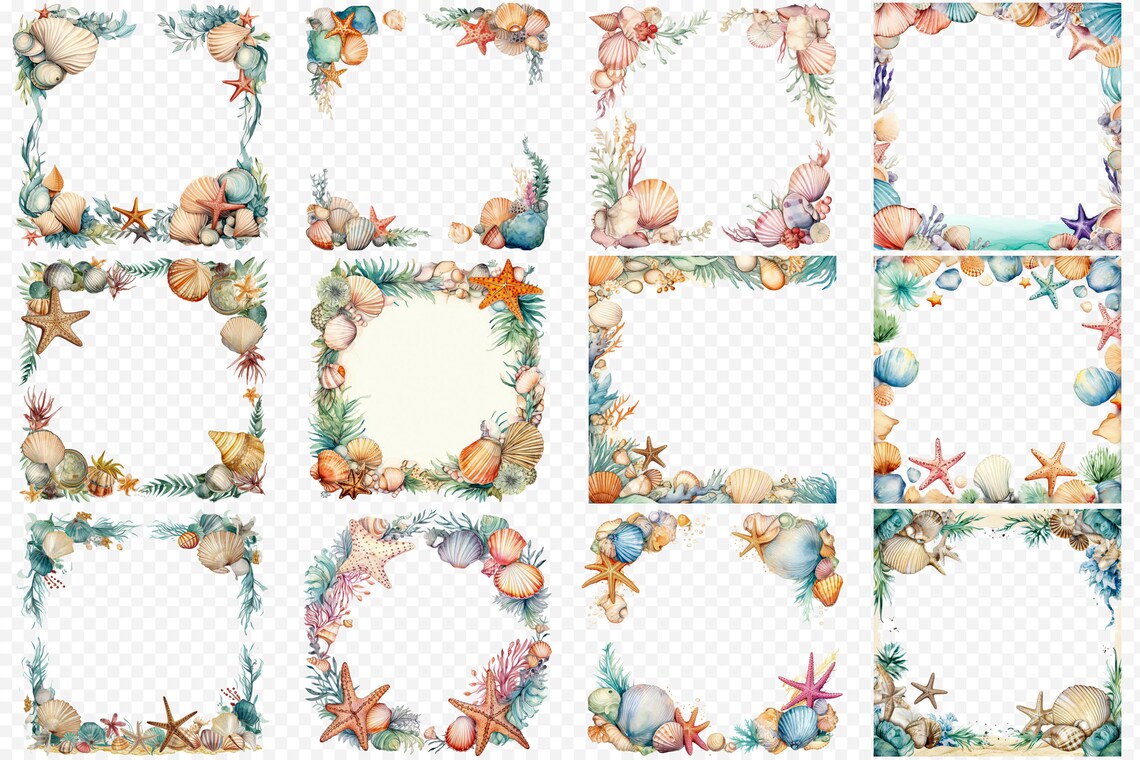 Seashell Border Frame Clipart | 35 PNG Designs for Beach Crafts ...