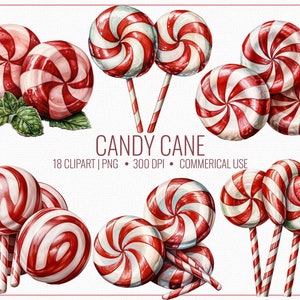 18 cliparts de canne en bonbon, PNG de bonbons de Noël, clipart festif pour projets numériques, téléchargement numérique, scrapbooking, invitation, journal indésirable