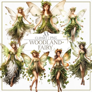 Ensemble de cliparts fée des bois | Éléments PNG de fée aquarelle | Parfait pour les invitations, la décoration de chambre d'enfant, le scrapbooking, les cartes et les travaux manuels