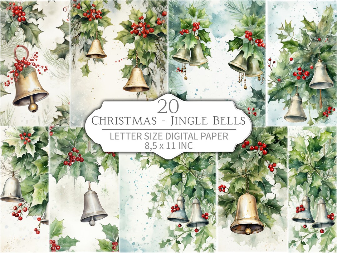 20 Christmas Jingle Bells Letter Size Digital Paper Pack Etsy