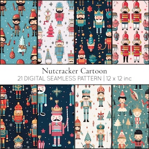 Nutcracker Cartoon Seamless Pattern, Christmas Background (Digital JPG)