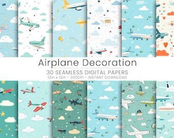 30 Airplane Decoration Digital, JPG, Instant Download, Scrapbooking, Repeatable, Plane Background, Boys Kids Room Decor.