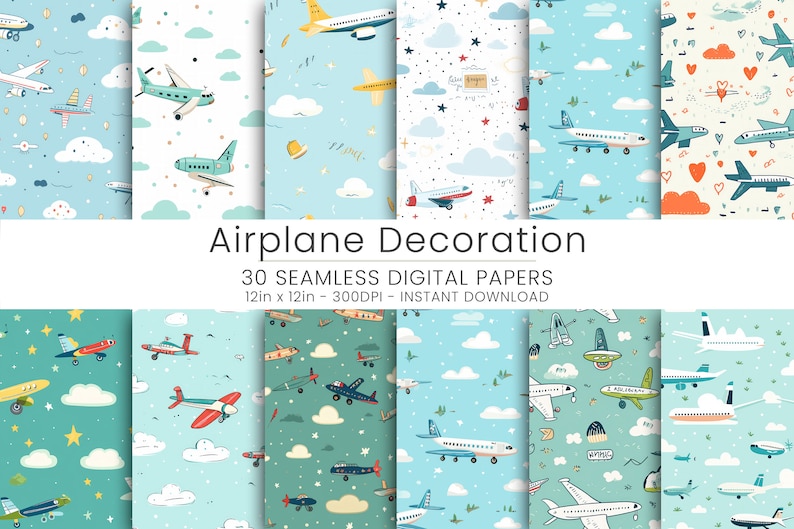 30 Airplane Decoration Digital, JPG, Instant Download, Scrapbooking ...