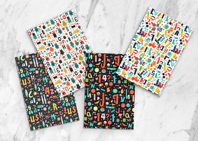 Patterned Note Books 19 Seamless Alphabet and Numbers Pattern - Educational Scrapbooking ...