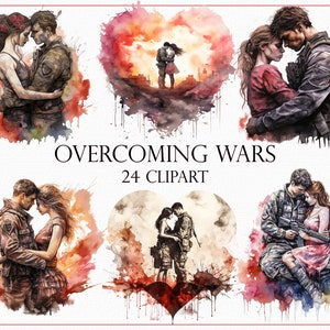 Superare le guerre clipart, 24 amanti romantici clipart, dopo la battaglia Png, illustrazioni pacifiche, clipart resilienza, grafica di recupero di guerra