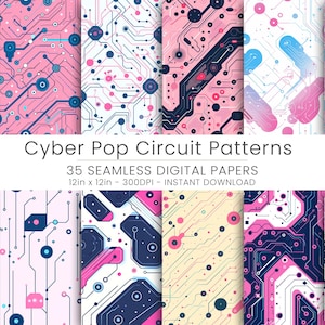35 Cyber Pop Circuit Patterns Seamless - Futuristic Digital Designs for Scrapbooking, Crafts, and Instant Download Projects, JPG