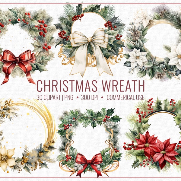 Christmas Wreath Clipart - Christmas Winter Holiday Clip Art in PNG Format Instant Download for Commercial Use, Scrapbooking, Invitations 30