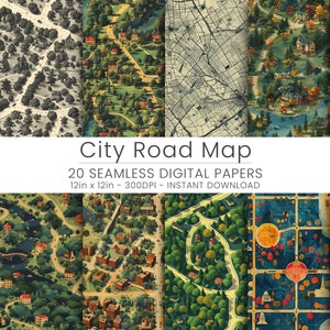 20 City Road Maps Digitaal papier, Instant Download, Home Decoration, Herhaalbaar, Scrapbookpapier, JPG, Achtergrond, Naadloos patroon