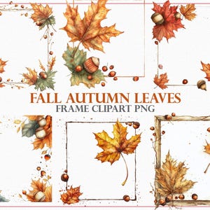 Herfst herfstbladeren frame clipart, 24 png eikel esdoornblad aquarel grens, rustieke herfst frames voor uitnodigingen, kaarten, digitale scrapbooking