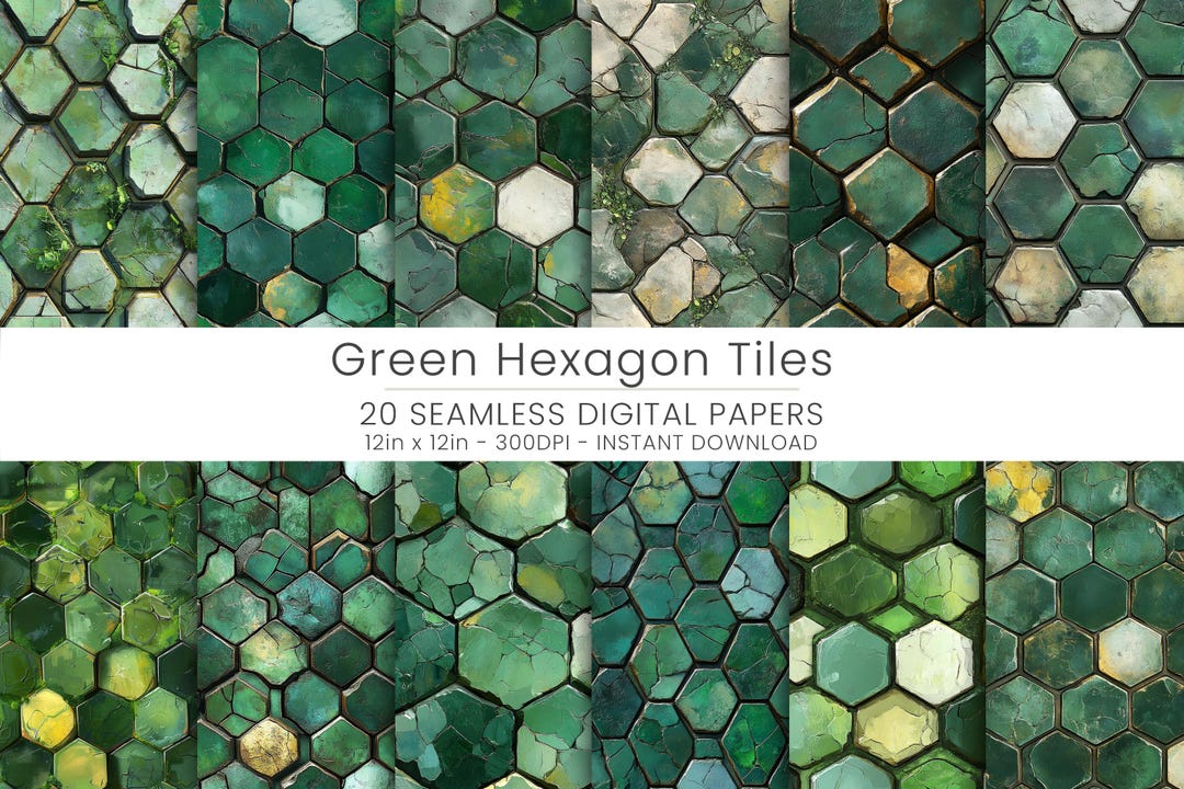 20 Green Hexagon Tiles Seamless Pattern Digital Paper | Mosaic Tile ...