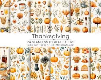 24 Digitaal Thanksgiving-papier: voeg herfstwarmte toe aan je creaties. Herhaald patroon, woondecoratie, scrapbooking, herhaalbaar, JPG