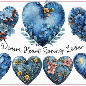 Denim Herz Frühling Liebhaber Clipart: Romantische Blue Jeans Liebe PNG Bilder, Valentinstag Blue Jeans Kunst, Frühling Romantik Clipart, Clip Art