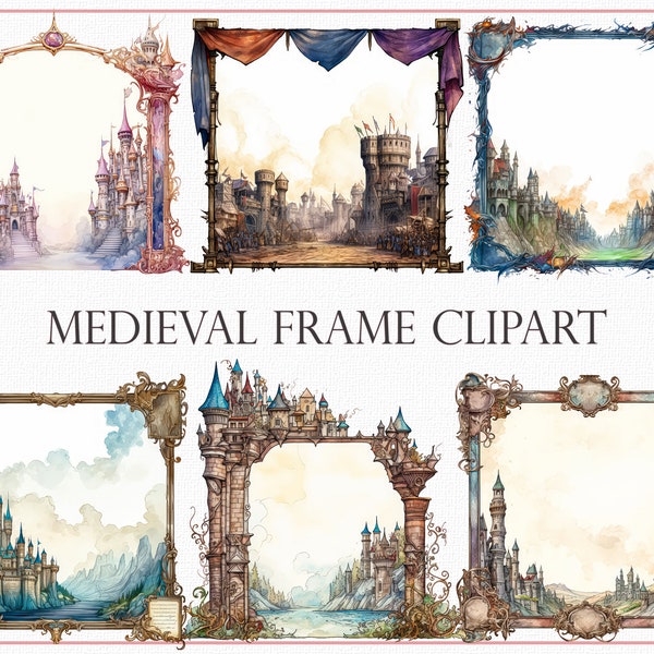 Medieval Frame Clipart - 23 Vintage Borders, Renaissance Design, Old World Digital Art, Medieval Art, Game Art Frame, History Castle Clipart