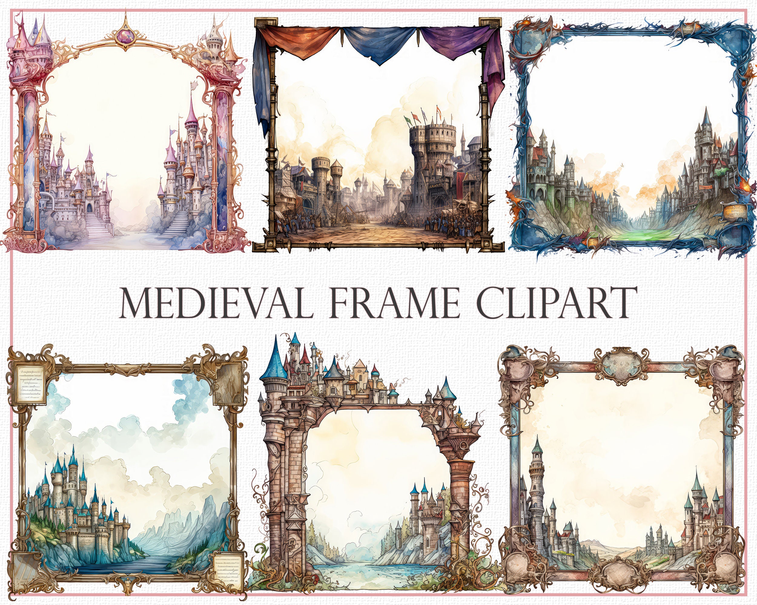 Medieval Frame Clipart 23 Vintage Borders, Renaissance Design, Old