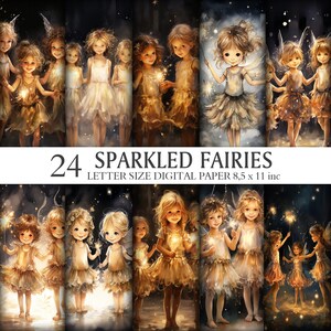 24 Papel digital tamaño carta de hadas brillantes - Diseños encantadores y brillantes, Scrapbooking y manualidades creativas, Descarga instantánea, Mágico