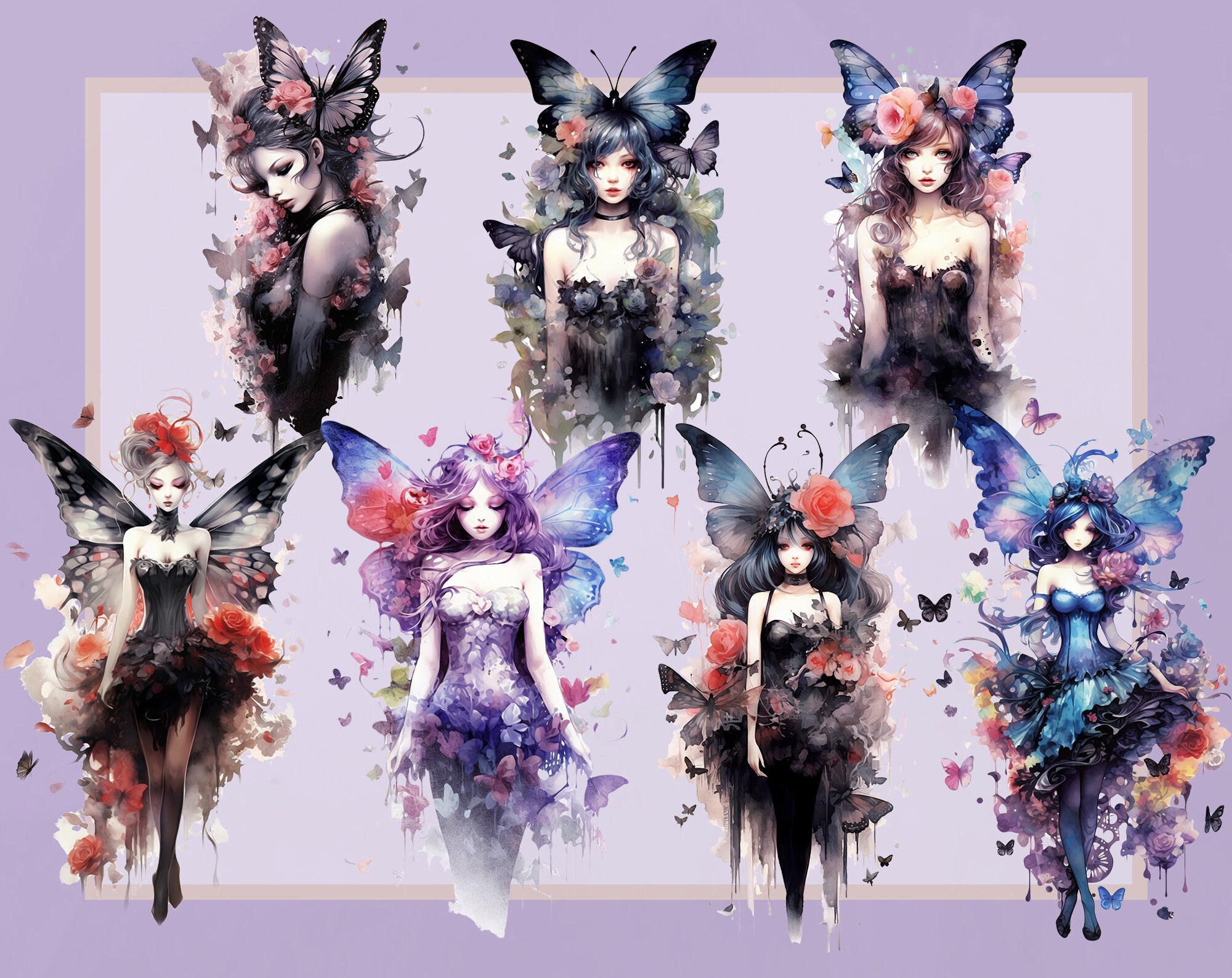 Gothic Fairy Clipart Bundle | 17 Dark Fantasy PNG Designs | Perfect for ...