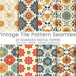 20 dessins sans couture de carreaux vintage, Clipart Floral rétro, paquet de papier numérique marocain, fond, motif Bohème