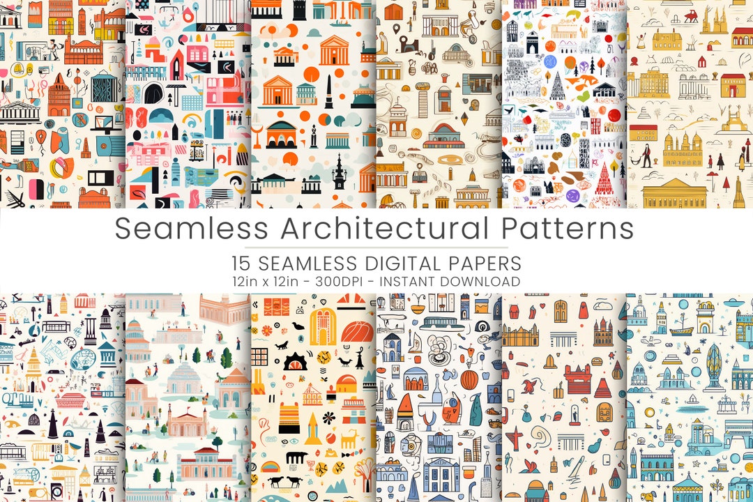 15 Seamless Architectural Patterns Vector Buildings and Monuments ... image.