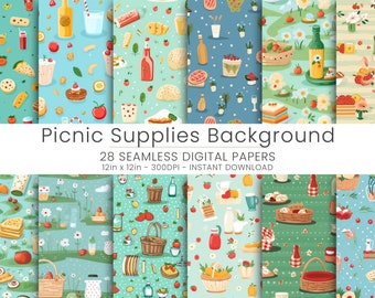 28 Picknickbenodigdheden Achtergrond Digitaal Papier, Home Decor, Herhaalbaar, JPG, Instant Download, Scrapbooking, Digitale Download,