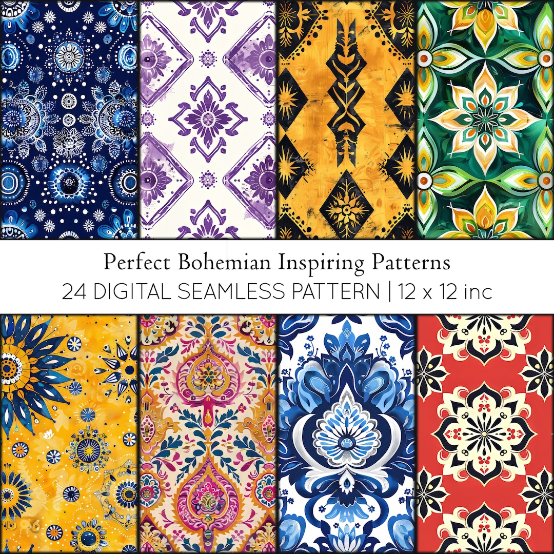 Bohemian Digital Paper, 24 Inspiring Seamless Patterns (JPG, Instant ...