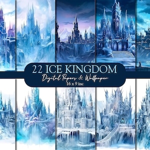 Printable Ice Kingdom Digital Paper, Frozen Landscape Background, Winter Fantasy Backdrop, Download for Junk Journal, Scrapbooking