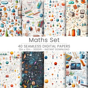 40 digitales Mathematik-Set – Verleihen Sie Ihren Kreationen eine geometrische Note. Heimdekoration, Scrapbooking, wiederholbar, Hintergrund