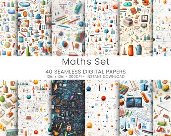 40 Maths Set Digital Paper - Add a Geometric Touch to Your Creations. Home Decor, Scrapbooking, Repeatable, Background