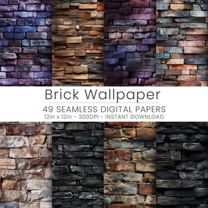 49 Brick Wallpaper Digital Paper - Create Authentic Brick Wall Textures in Your Projects. Repeated Pattern, Brick Home Decor, Scrapbooking