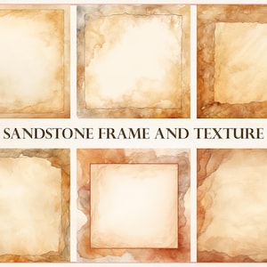 Zandsteen aquarel frame clipart JPG, 28 rustieke aardetinten frames, op de natuur geïnspireerde randen, transparante achtergrond, decoratieve kaderset