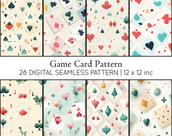 Game Card Pattern Digital Paper, Scrapbooking (JPG, Instant Download)