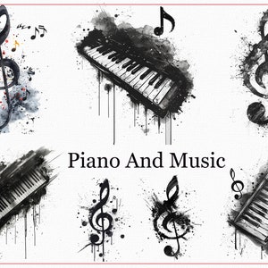 38Piano and Music, PNG, Instant Digital Download, Love of Music, Music notes, Sheet Music, G key, Transparent Background,Musical instruments