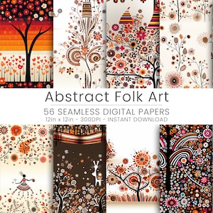 56 Abstract Folk Art Digital Paper Pack - Seamless Ethnic Patterns for Scrapbooking, Card Making, and Crafts, JPG, Background