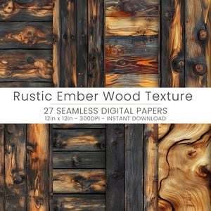 27 Rustic Ember Wood Texture Seamless Digital Pattern for Scrapbooking, Crafting, DIY Projects - High-Resolution Download&quot;