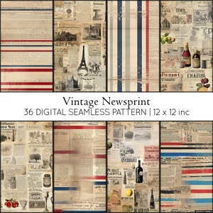 Nostalgische Zeitungsdruckfarben Vibes, 36 Vintage wiederholbare Muster, wiederholbare Retromuster, antiker Zeitungsstil, nostalgischer Musterhintergrund