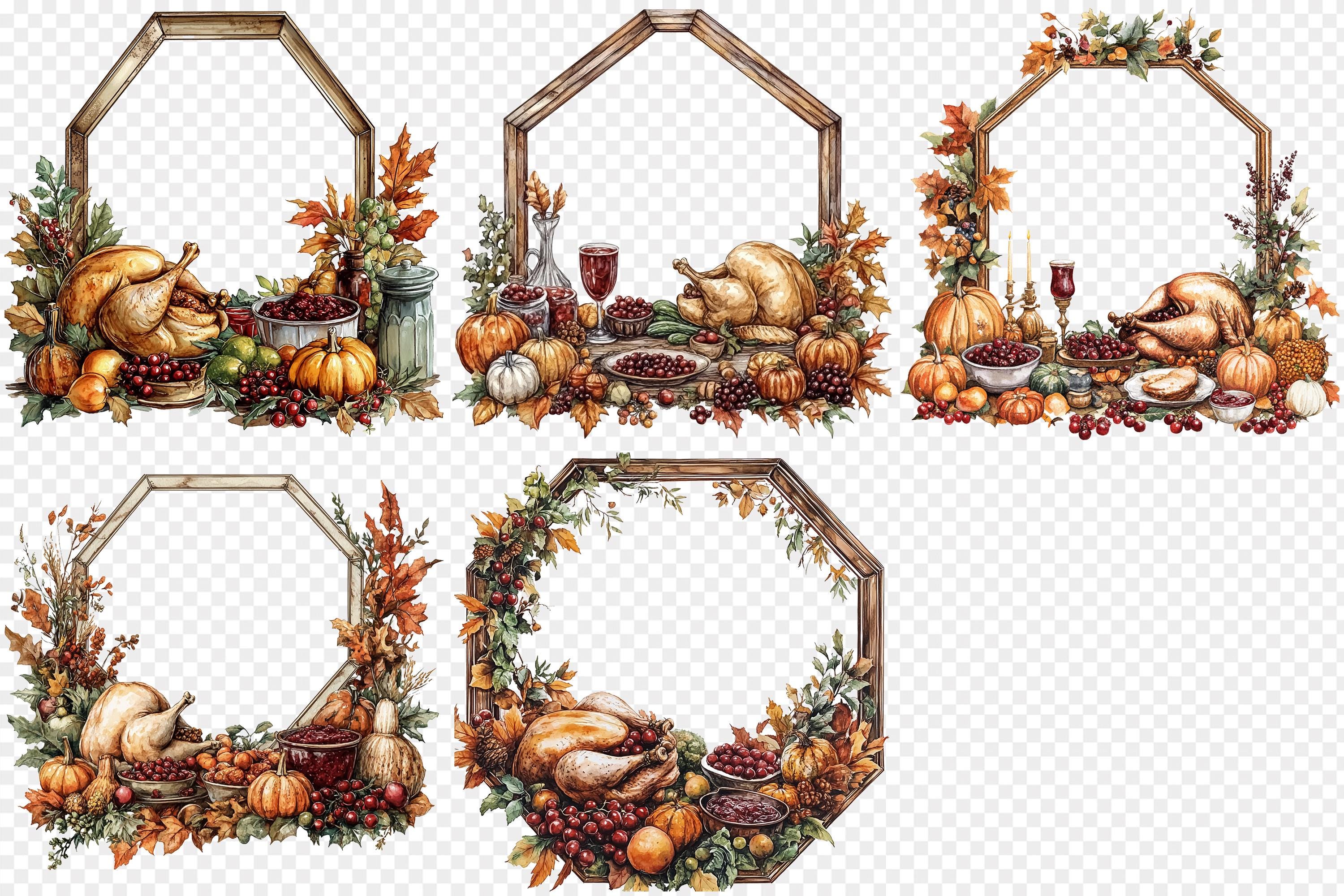 Thanksgiving Harvest Frame PNG Set | Autumn Food Clipart | Fall Table ...
