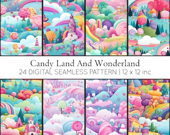 24 Candy Land and Wonderland Digital Papers, Repeatable, JPG, Scrapbooking, Instant Download, Candy Land Patterns,