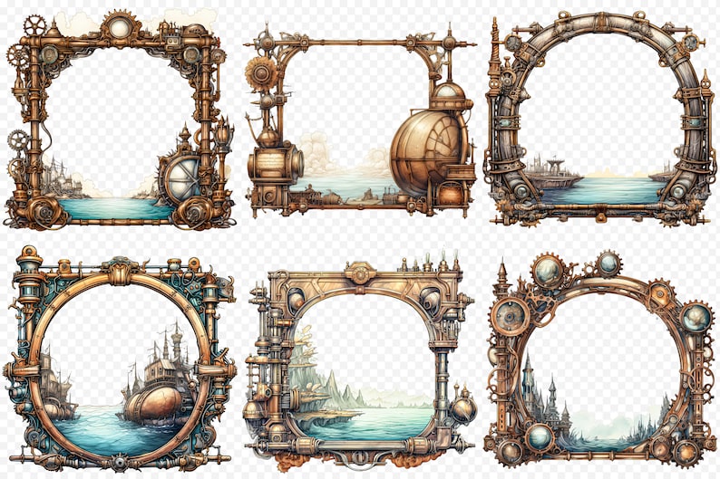 Steampunk Adventure Frame | 28 Watercolor PNG Designs for Scrapbooking ...