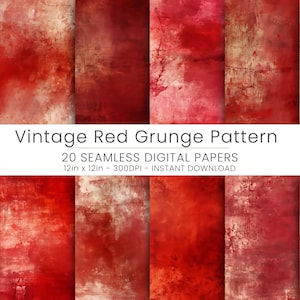 20 Vintage Red Grunge Seamless Digital Paper - Distressed Patterns for Scrapbooking, Card Making, Crafts and Printables - High Resolution