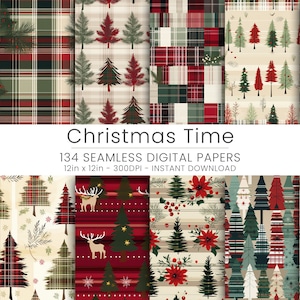 134 digitale kerstpapieren - feestelijke vakantiepatronen voor scrapbooking - knutselspullen voor doe-het-zelfprojecten direct downloaden, JPG